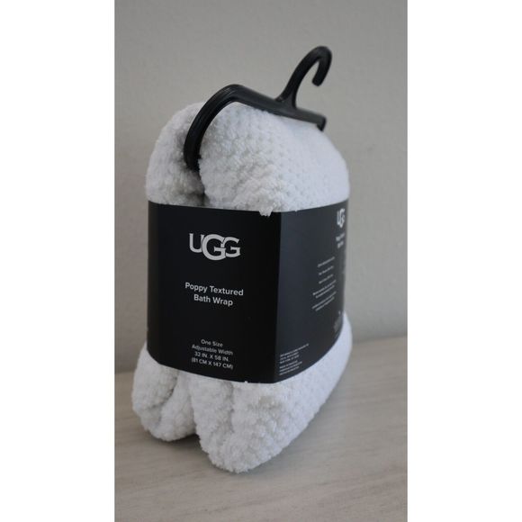 UGG Women's One Size Adjustable Width White Poppy Textured Cotton Body Bath Wrap - Picture 5 of 8